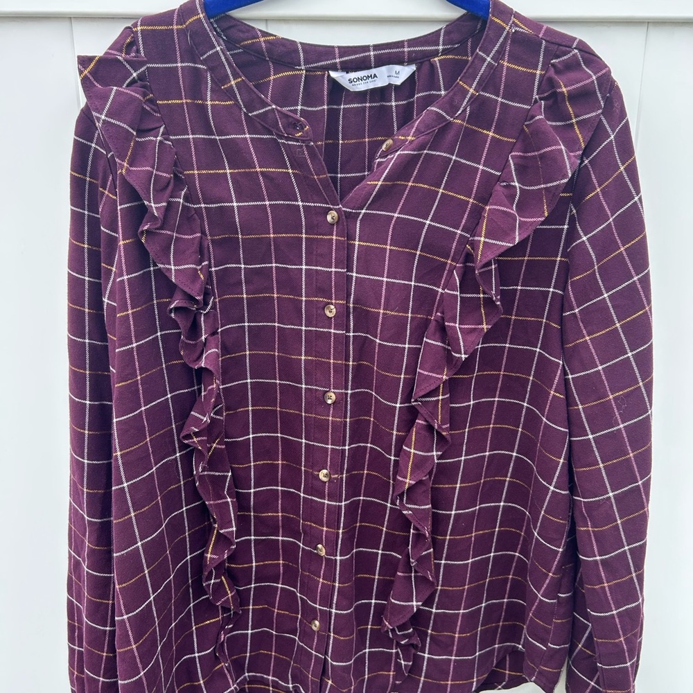 Sonoma Red and Purple Ruffled Blouse